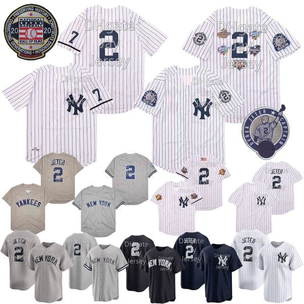 Derek Jeter Jersey Vintage Hall Of Fame Retirement Patch 1995 Cooperstown 2001 White Pinstripe With No Name 1998 Grey Navy Fans