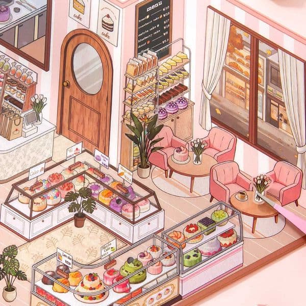 Kawaii Management and storage 3D Bread Shop Landscape Sticker DIY Pocket Cabin Scene festival gift M260522