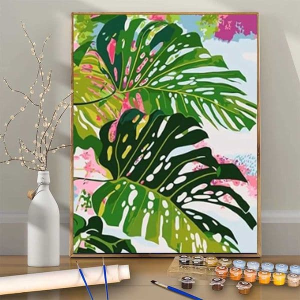 1pc frameless Professional Art Use 1pc 1pcs Paint by Numbers for Suitable for Home Wall Decor Gift - Lush Green Leaves Number M26023