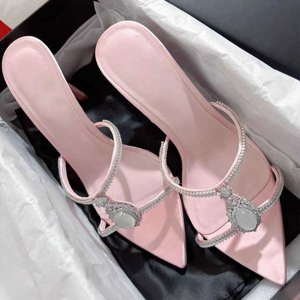 Summer rhinestone strap high-heeled sandals with stiletto heel open toe pointed tip unique and stylish slippers for outdoor wear X260522
