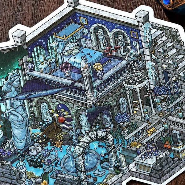 Kawaii Mysterious Bookstore 3D Underwater castle Landscape Sticker DIY Pocket Cabin Scene festival gift M260522