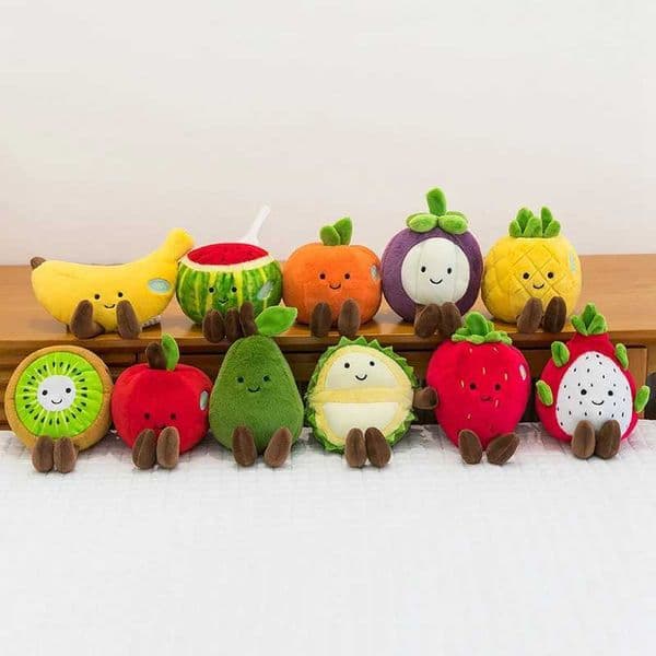 Ecological Fruits Toy Mangosteen Plush Durian Kiwifruit Doll Banana Strawberry Pear Apple Orange Watermelon Pineapple L260522