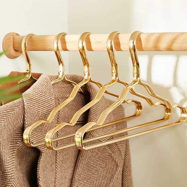 10 Pcs Aluminium Alloy Clothes Hangers Coat Hangers Non-slip Seamless Metal Rack Wardrobe Organizer Closet Clothing Golden Rack L260523
