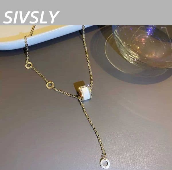 Luxury design sense cats eye stone round tube letter necklace ins style fashion temperament pendant internet celebrity retro L260523