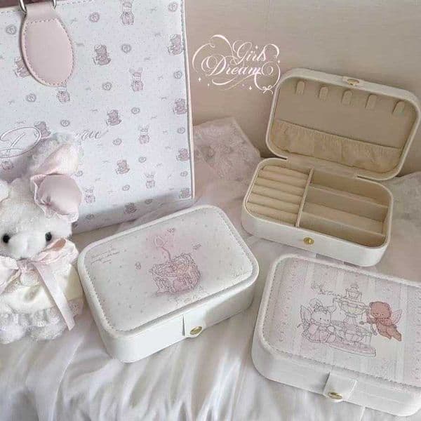 Rabbit Bear Ins Style Jewelry Storage Box Portable Compact Earrings Rings Accessories Necklace Storage Box High Aesthetic L260522