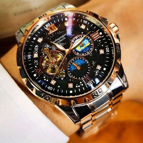 High-End Luxury Automatic Mechanical Men's Watch with Starry Sky Luminous Dial, Elegant Tourbillon Movement, Perfect Business Casual 26Y0523