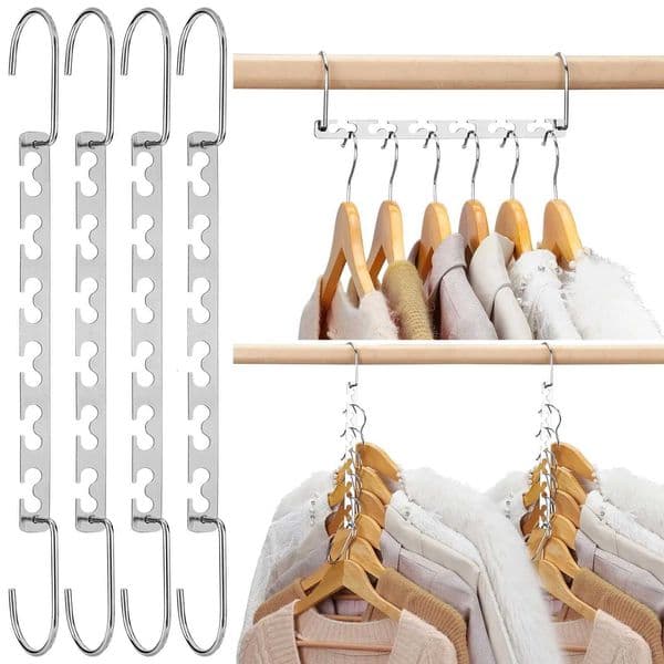 6-hole stainless steel folding metal hanger multifunctional space saving for heavy-duty wardrobe organization and storage L260523