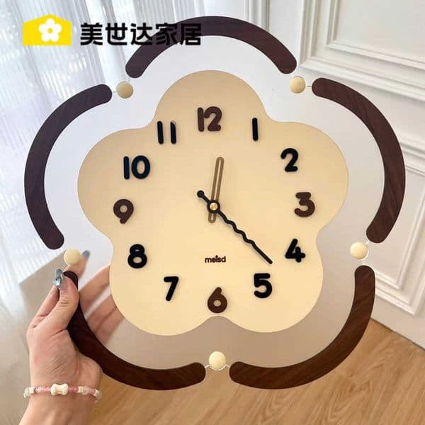 Meishida Flower Wall Clock for Living Room 2026 New Model Home Wall Clock Simple Cream Style Silent ClockL2605237K8K