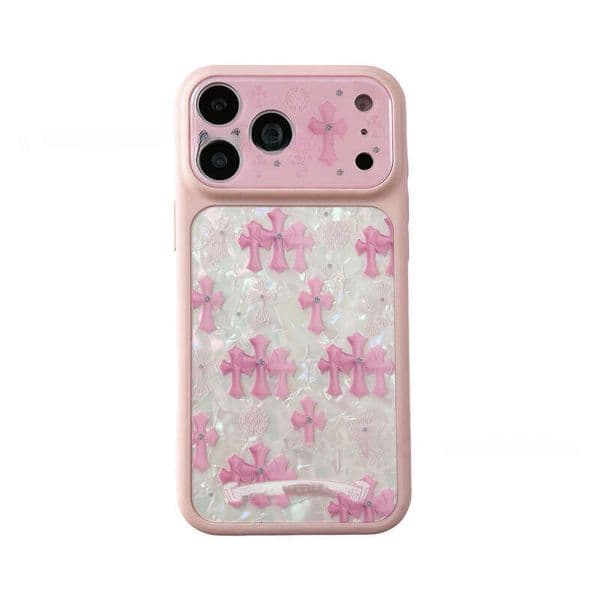 Designer Phone Case Coque Telephone Luxe Skin Feel Pink Cross Phone Case Suitable For 17 Pro Max Ins Style Cute Pairing Phone Protective Case Slim Fit Thin Case