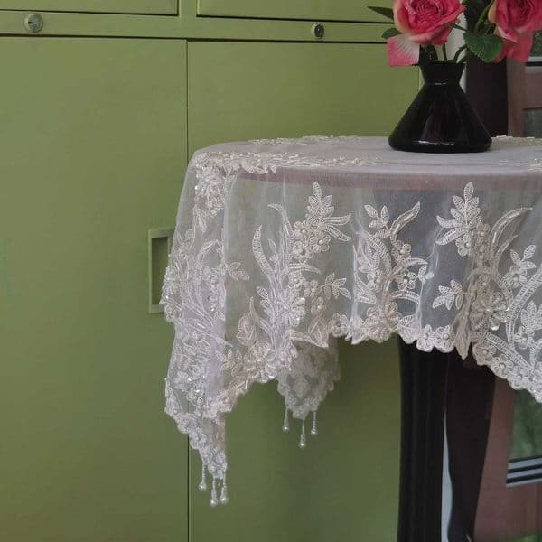 Tablecloth Elegant Flower Beaded Table Covers Folding Desk Cover Lace Table Mat Wedding Decoration Home Decoration Luxury L260521