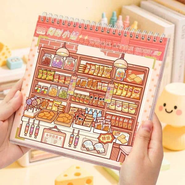 Creative Cartoon 3D Landscape Sticker Book PET DIY Cabin Scene Sticker Miniature House Sticker Cabin Scene Stationery stickers M260522