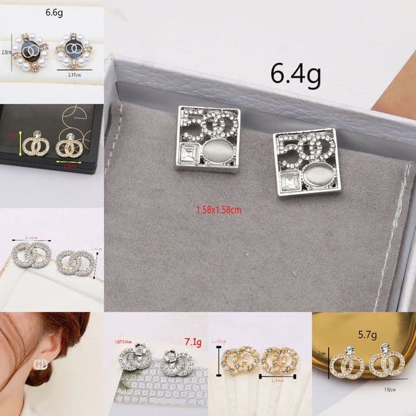 Wholesale Womens Earrings Charm Stud Earring 925 Silver Women Geometry Letter Inlay Crystal Rhinestone Pearl Earring Wedding Party Classic Jewerlry Gifts 20Style