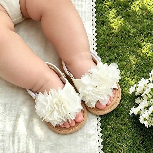 Baby girl summer flower sandals soft soled wedding dress flat shoes newborn first step baby shoes C260522