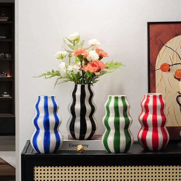 Vintage Ceramic Striped Vase Home Living Room Dining Table Atmosphere Colorful Hydroponic Vase Decoration L260521