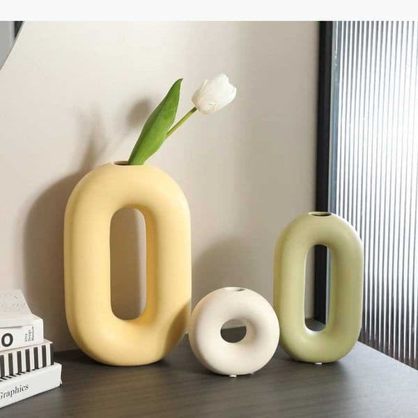 Ceramic Vase Geometric Rings Are Hollowed Out Ellipsoid Flower Vase Floral Arrangement Accessories Home Decoration L260521