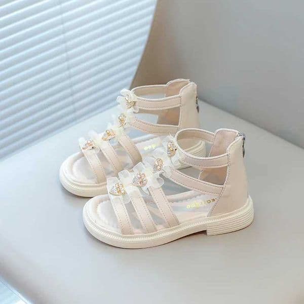 Girls Shoes Fashion Summer Sandals for Medium Big Kids Children Gladiator Sandals Heart Buckle with Lace Princess Sweet Chic New C260522