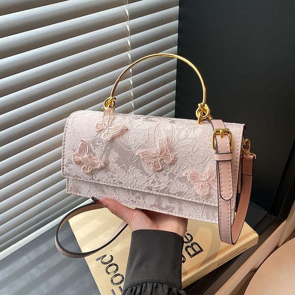 Luxury Brand Designer Bag 2025 New Embossed Lace, Women's Shoulder With Butterfly Embroidery, Crossbody Bag, Small Square Bag For Women