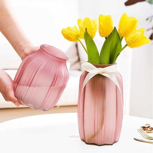 Stained Glass Vase Striped Frosted Hydroponic Arrangement Container Room Decoration L260521