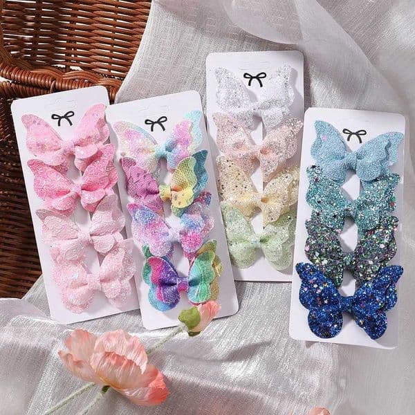 Cute 2/4/5Pcs Girls Sequins Double Butterfly Hair Clip Bow Hairpins DIY Headwear Bow Decor Hairgrip Children Hair Accessories M260522 Z260609