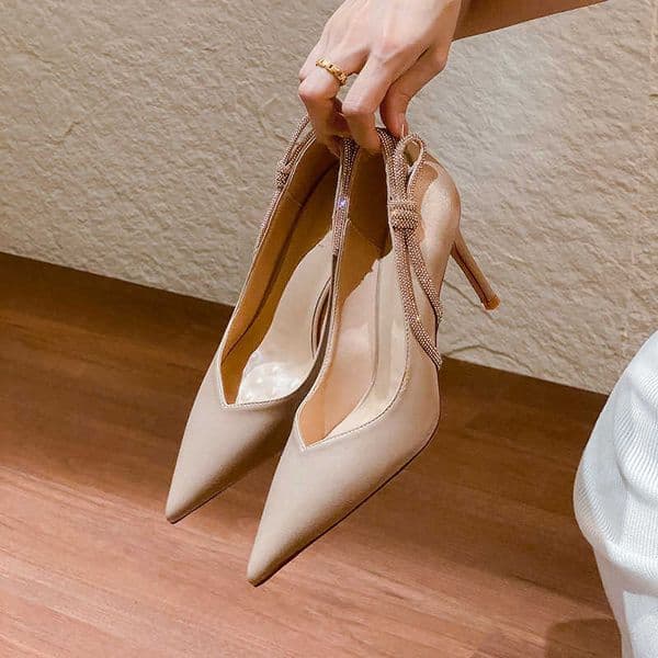 2026 New Model Pointed Toe Comfortable High Heels Champagne Color Elegant French Style Stiletto Heel Rhinestone Socialite Single Shoes Wedding Shoes X260522