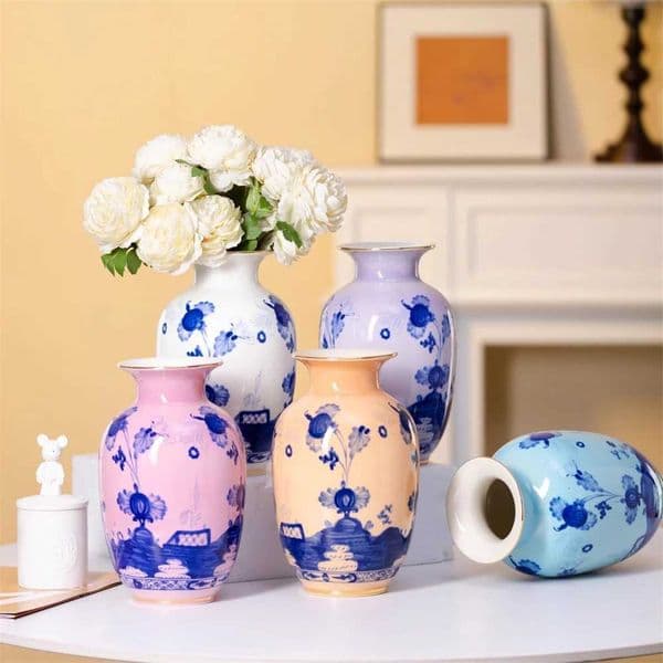 Home Decoration Living Room Ceramic Vase Printing Hand-Painted Blue And White Porcelain Ornaments Pink Blue White Purple Vase L260521