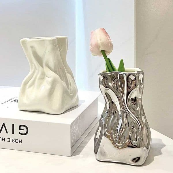 Creative Pleated Ceramic Vase Dried Flower Arrangement Home Bathroom Decoration Ceramic Flower Arrangement Accessories L260521