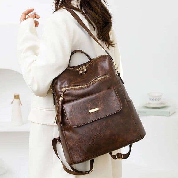 Fashion Women's PU Simple Solid Color Convertible Travel Backpack with Large Capacity Casual Versatile Shoulder Bag