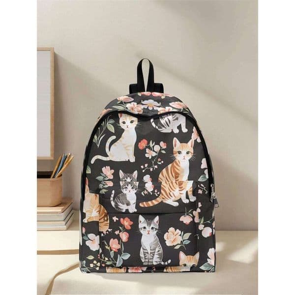 Cat Flower Pattern 2025 New Edition, Backpack, Lightweight and Simple Leisure Travel Backpack