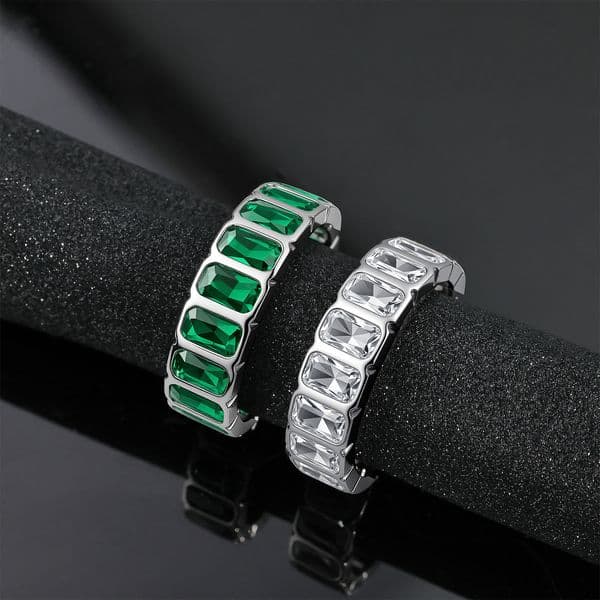 Choucong Simple Fashion Jewelry 18K White Gold Fill Rectangular Cut Green/White Zircon Eternity Rings Stackable Women Ring Band for Bridal & Daily Wear