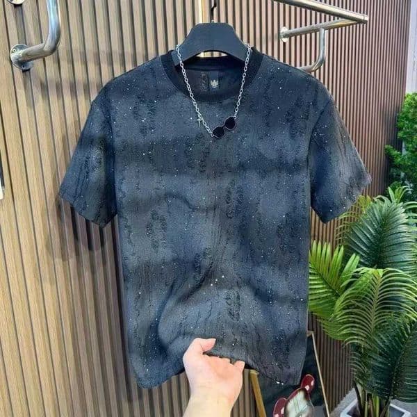 2026 Summer Mens Ripped Round Neck Short Slve T Tops New Hole Design Strtwear Tshirt Hip Hop Fashion Y2K T-shirts L260523