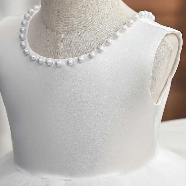 Designer baby Summer Girls Baby 1St Birthday Christening Party Kids Backless Bow Baby White Dress Beading Wedding Prom Toddler Dresses Free Shipp