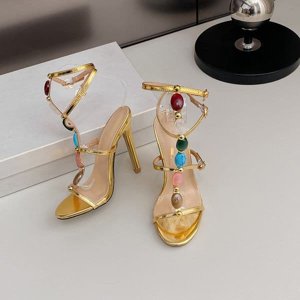 free shipping 2026 Summer Women's Pearl Stiletto Heel Open Toe Sandals, One-Strap Buckle, Sexy European Style