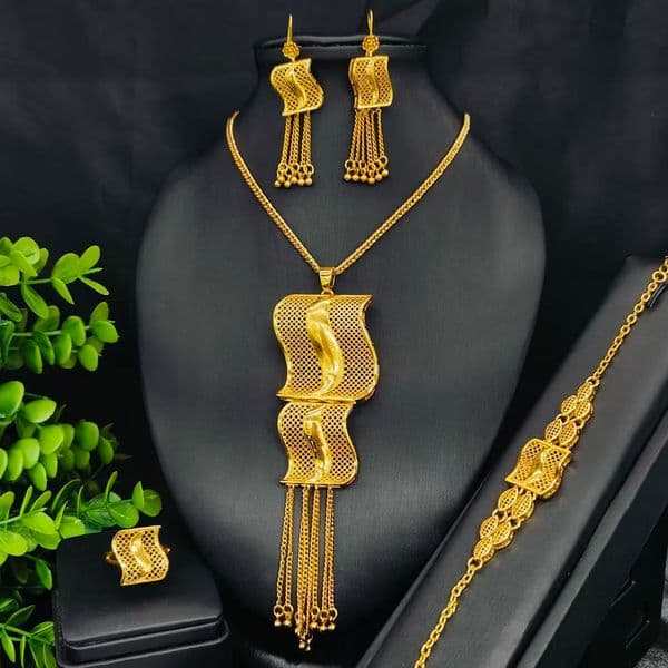 24K Gold Plated Necklace Earrings Jewelry Set For Women African Dubai Nigeria Bridal Wedding Party Gift Jewellery Bracelet Rings
