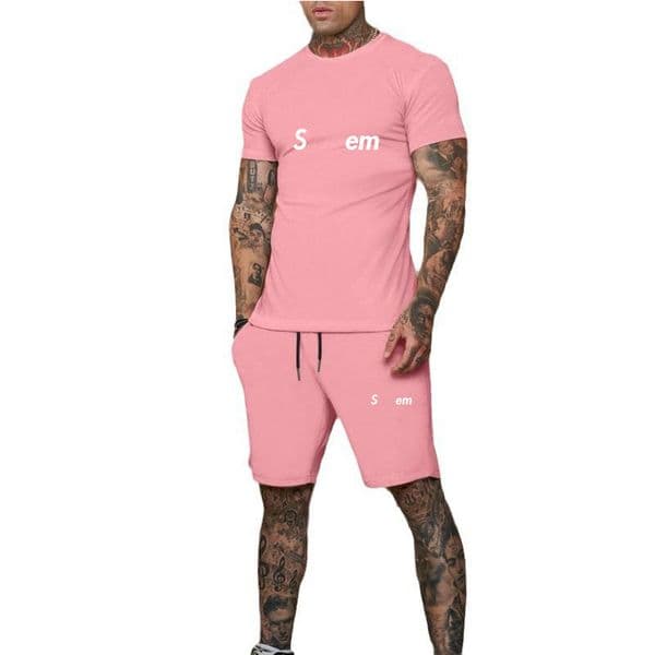 Fashionable summer new men's short sleeved shorts set two-piece set men's round neck T-shirt shorts casual sportswear set