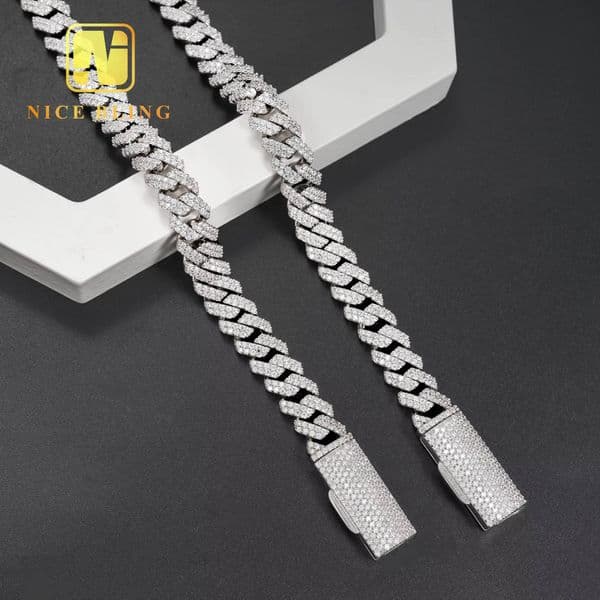 Classic Hot Selling Stocks Pass Diamond Tester 925 Silver 10MM Two Row Regular Popular Moissanite Cuban Link Chain