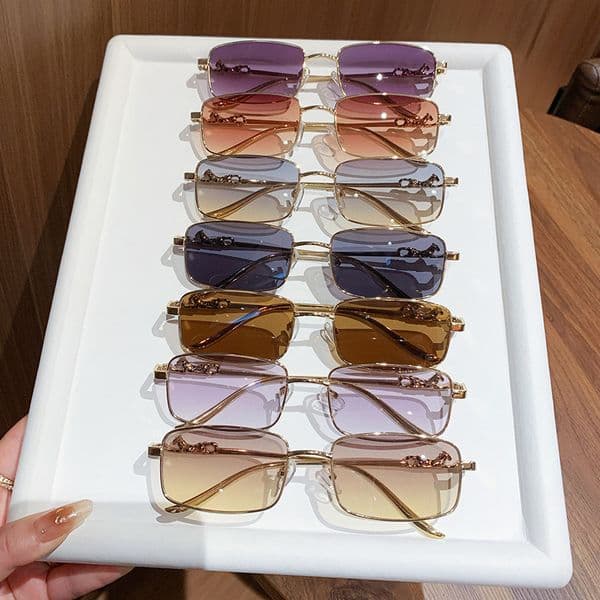 Car tierr Trendy Full Frame Sunglasses for Men Metal Leopard Head Square Frame Sunglasses for Women Cheetah Sunglasses
