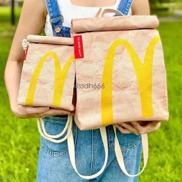 New fun and cute cartoon french fry packaging bag for female students, school bag, canvas backpack, large capacity crossbody bag, handbagA-5242