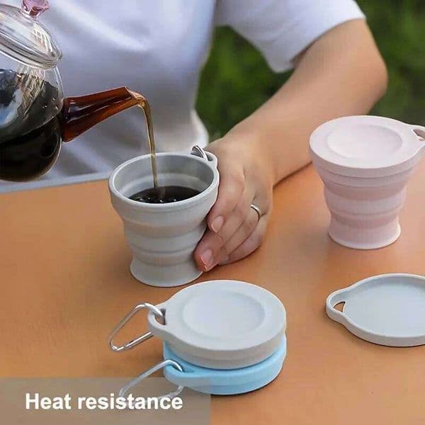 Collapsible Travel Silicone Folding Camping with Lids - Expandable Drinking Cup Set S260523