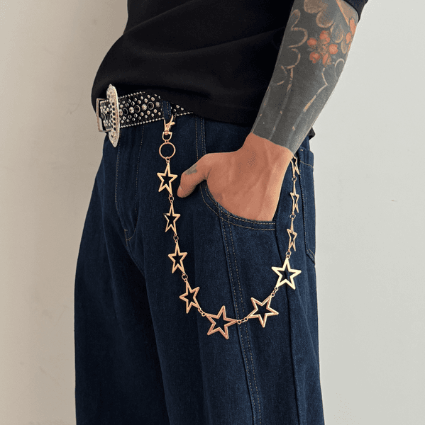 Hiphop Punk Hollow Pentagram Waist Chain Belts for Women Fashion Metal Geometry Star Body Chain Minimalist Body Accessory Jeans Chain gift