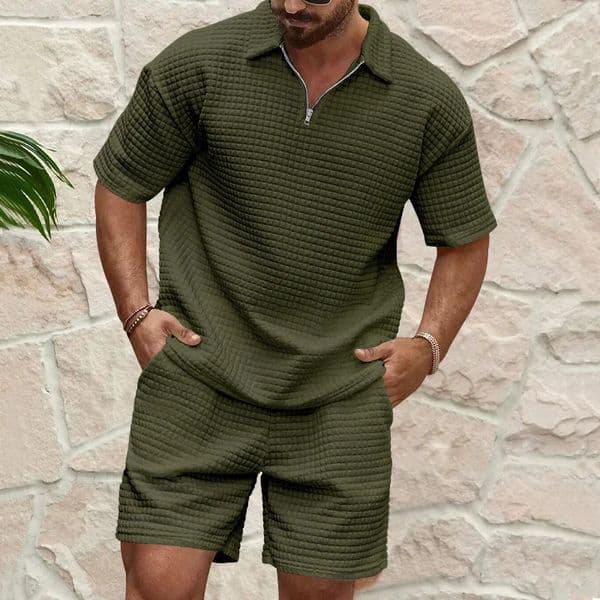 European and American Mens Spring and Summer Trends Youth Outdoor Lapel Small Plaid Short Sleeve Shorts Sports Suit 260519