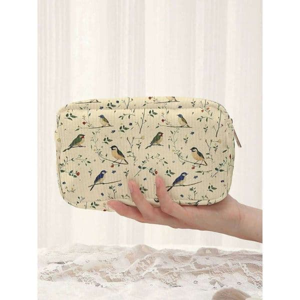 Fresh countryside style, birds with floral prints, cosmetic large capacity, travel toys bag, ladies' Makeup Storage Bag