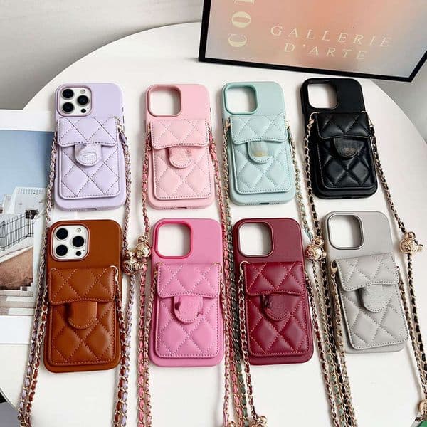 CC Designer Phone Case Coque Telephone Luxe European And American Luxury Crossbody Card Holder Case Suitable For Phone 16 Pro Max With Gold Ball