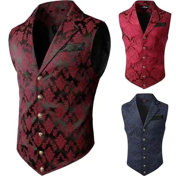 Victorian Floral Jacquard Men Suit Vest Formal Business Lapel Single Breasted Slim Fit Waistcoat Wedding Banquet Party Tops 260521