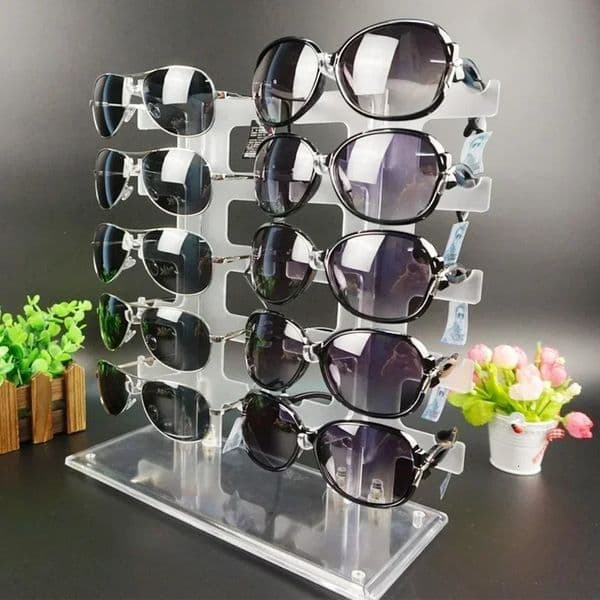Two Row Sunglasses Rack 10 Pairs Glasses Holder Display Stand Transparent R9JE 260522