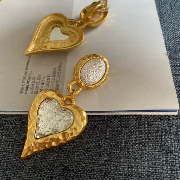 Oscar de la Renta necklace Eardrop Retro Heart shaped jelly heart pendant pearl earrings brass golded Hoops Women Designer Jewelry
