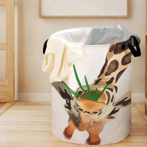 Funny Upside Down Giraffe Print Foldable Large Capacity Storage Bucket, Children's Toy and Clothing Storage, Home Bathroom