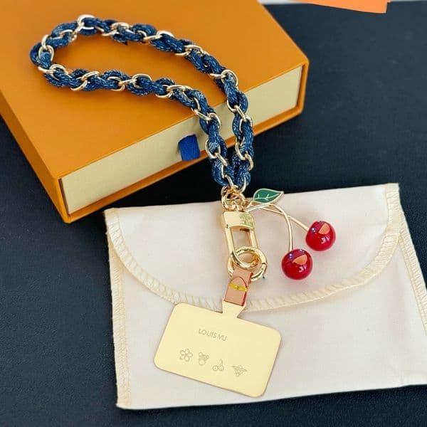 2026 Luxury Designer Style Denim Cherry design high quality fashion Phone Wrist Strap Universal Anti fall and anti loss Braided Chain portable Phone Chain For iPhone