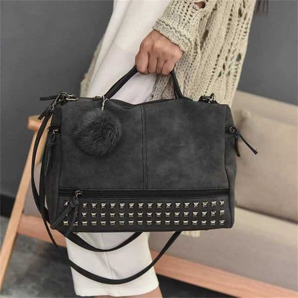 Large Capacity Women Shoulder Bag Vintage Nubuck Leather Ladies Handbag Rivet Bags Hair Ball Messenger Top-Handle Bag Hot SaleZHR260525