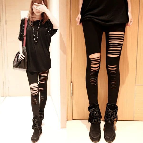 Sexy Leggings Ripped Leggins Women Low Waist Pants Hollow Out Stretch Dancing Club Street 260521