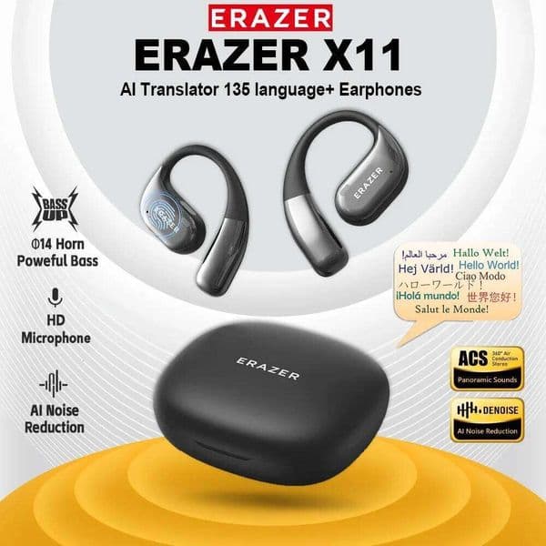 ERAZER X11 BT Earphones Sports Wireless Headphones Call Noise Cancelling Earhooks OWS AI Translator Earbuds 26Y0525